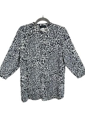 Creation L Multicolor Leopard Print 3/4 Sleeve Lightweight Button Up Tunic Sz 10
